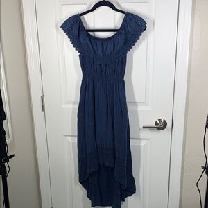 Seaspice resort wear Peruvian cotton high low dress in dark blue size medium